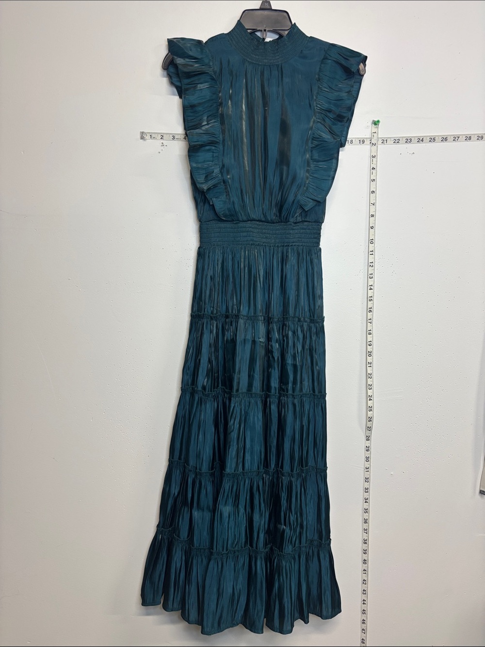 Lulu's Teal Ruffle Maxi Dress with Smocked Waist